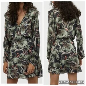 Johanna Ortiz X H&M NWOT Floral Leafy Tree Print Blouson Mini Dress Small Satiny
